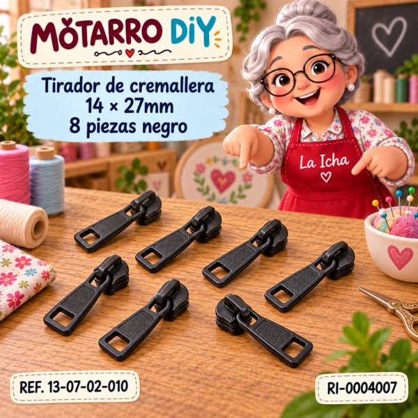 Tirador de cremallera 14 × 27mm 8 piezas negro