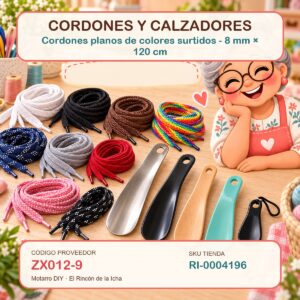 ri-0004196 Cordones planos de colores surtidos – 8 mm × 120 cm