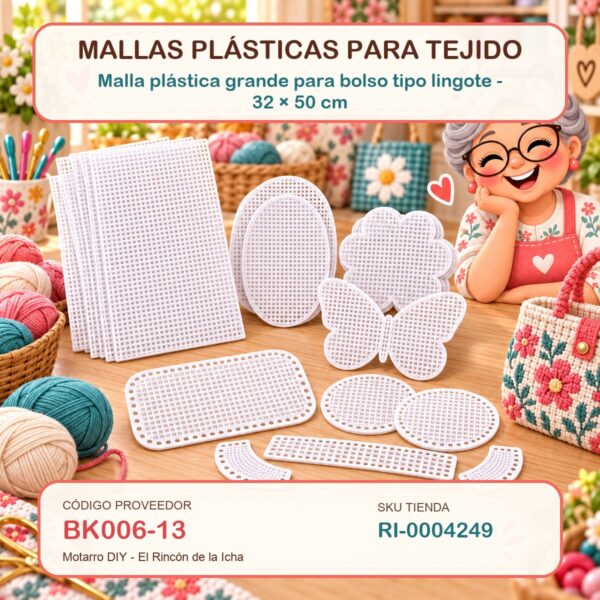 Malla plástica grande para bolso tipo lingote – 32 × 50 cm