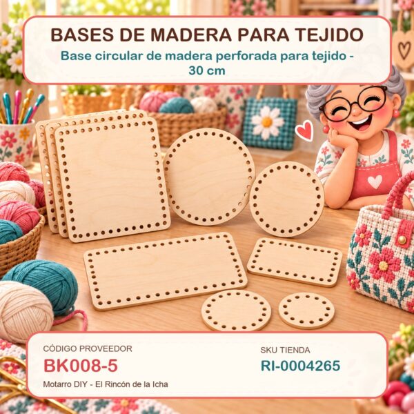 Base circular de madera perforada para tejido – 30 cm