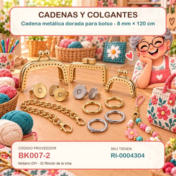Cadena metálica dorada para bolso – 8 mm × 120 cm