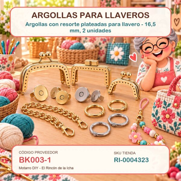 Argollas con resorte plateadas para llavero – 16,5 mm, 2 unidades