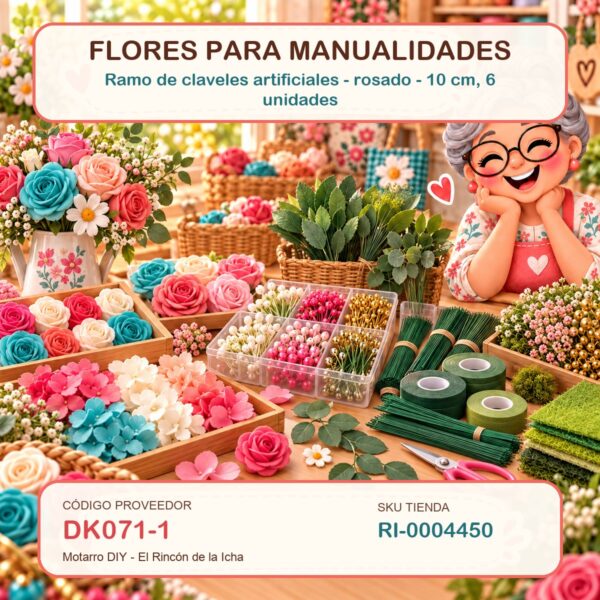Ramo de claveles artificiales – rosado – 10 cm, 6 unidades