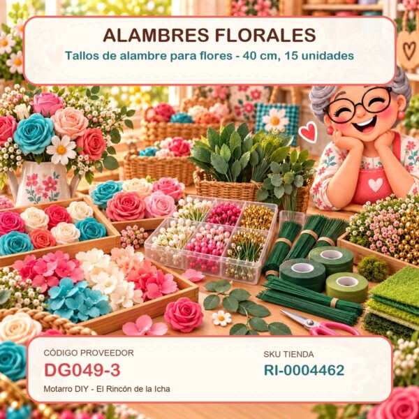 Tallos de alambre para flores – 40 cm, 15 unidades