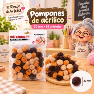 Pompones de acrílico de 20 mm, 36 unidades – Tonos marrones