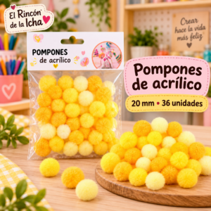 Pompones de acrílico de 20 mm, 36 unidades – Tonos amarillos