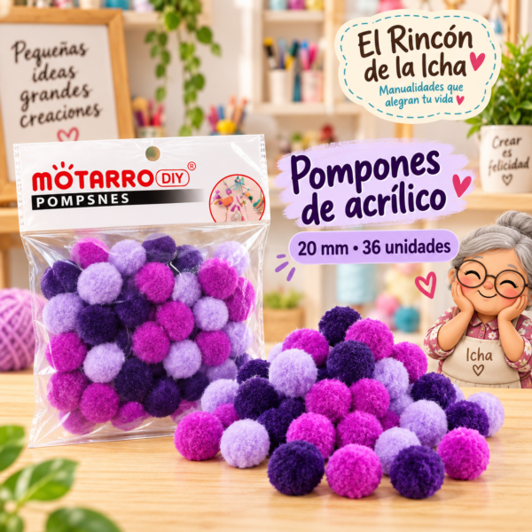 Pompones de acrílico de 20 mm, 36 unidades – Tonos morados