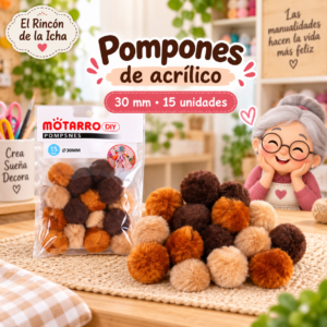 Pompones de acrílico de 30 mm, 15 unidades – Tonos marrones