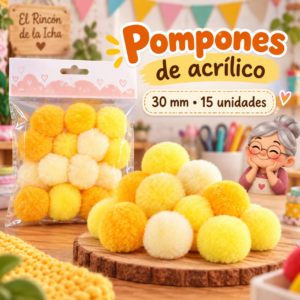 Pompones de acrílico de 30 mm, 15 unidades – Tonos amarillos