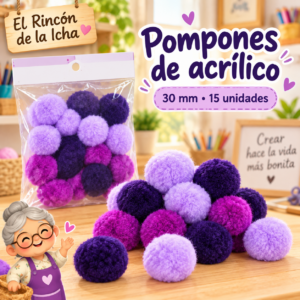 Pompones de acrílico de 30 mm, 15 unidades – Tonos morados