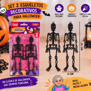 Set 2 Esqueletos Decorativos para Halloween 25 x 6 cm Set de 2 esqueletos decorativos negros para Halloween de 25 x 6 cm