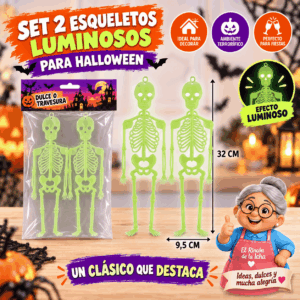 Set 2 Esqueletos Luminosos para Halloween 32 x 9,5 cm Set de 2 esqueletos luminosos para Halloween de 32 x 9,5 cm