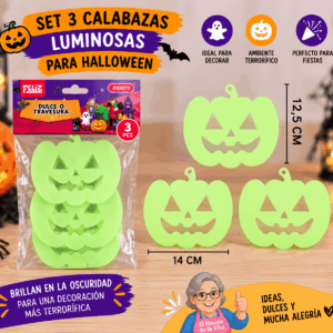 Set 3 Calabazas Luminosas para Halloween 14 x 12,5 cm Set de 3 calabazas luminosas para Halloween de 14 x 12,5 cm con diseño para colgar