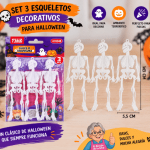 Set 3 Esqueletos Decorativos para Halloween 15 x 5,5 cm Set de 3 esqueletos decorativos para Halloween de 15 x 5,5 cm en color blanco