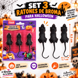 Set 3 Ratones de Broma para Halloween 8,5 x 1,7 cm Set de 3 ratones de broma para Halloween de 8,5 x 1,7 cm con empaque temático