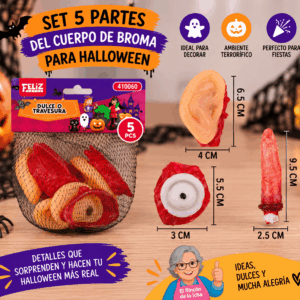 Set 5 Partes del Cuerpo de Broma para Halloween – Ojo, Oreja y Dedo Set de 5 partes del cuerpo de broma para Halloween con ojo, oreja y dedo decorativos