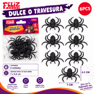 Set 6 Arañas Decorativas Halloween Negras 7 x 4,5 cm Set de 6 arañas decorativas negras para Halloween de 7 x 4,5 cm