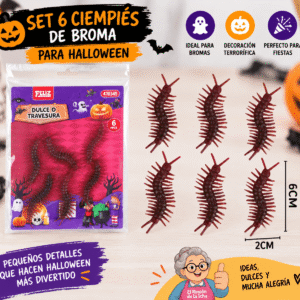 Set de 6 ciempiés de broma para Halloween de 6 x 2 cm con empaque temático