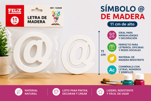 Símbolo @ de madera de 11 cm para manualidades, decoración, letreros, oficinas y proyectos personalizados