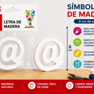 Símbolo @ de Madera 6 cm para Manualidades y Decoración Símbolo @ de madera de 6 cm para manualidades, decoración, letreros, redes sociales y proyectos personalizados