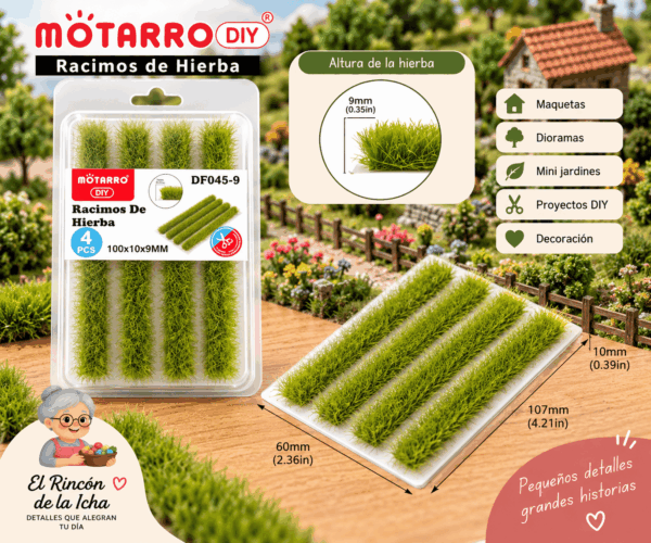 Tiras de Hierba Decorativa Verde Claro 4 Piezas para Maquetas Tiras de hierba decorativa verde claro de 4 piezas para maquetas, de aprox. 100 x 10 x 9 mm cada una