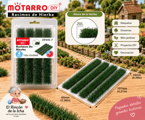 Tiras de Hierba Decorativa Verde Oscuro 4 Piezas para Maquetas Tiras de hierba decorativa verde oscuro de 4 piezas para maquetas, de aprox. 100 x 10 x 9 mm cada una