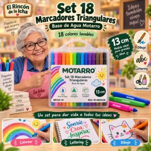 Set 18 Marcadores Triangulares Base de Agua Motarro 13 cm