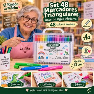 Set 48 Marcadores Triangulares Base de Agua Motarro 13 cm