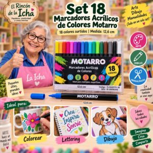 RI-0006345 Set 18 Marcadores Acrílicos de Colores Motarro 12,6 cm