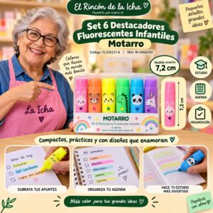 RI-0006350 Set 6 Destacadores Fluorescentes Infantiles Motarro 7,2 cm