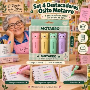 Set 4 Destacadores Osito Motarro 8,6 cm