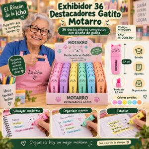 RI-0006354 Exhibidor 36 Destacadores Gatito Motarro 9,4 cm