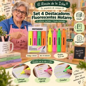 RI-0006355 Set 4 Destacadores Fluorescentes Motarro 11,3 cm