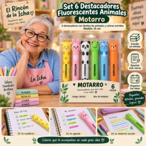 RI-0006361 Set 6 Destacadores Fluorescentes Animales Motarro 15 cm