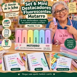RI-0006363 Set 6 Mini Destacadores Fluorescentes Motarro 5 cm