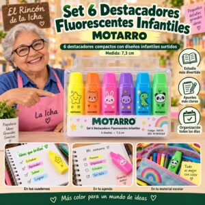 RI-0006364 Set 6 Destacadores Fluorescentes Infantiles Motarro 7,3 cm