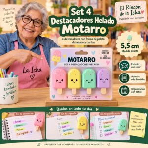 RI-0006366 Set 4 Destacadores Helado Motarro 5,5 cm