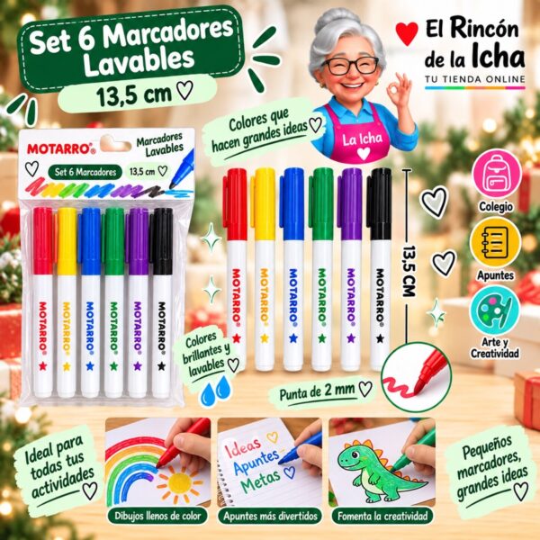 RI-0006381 Set 6 Marcadores Lavables Motarro 13,5 cm