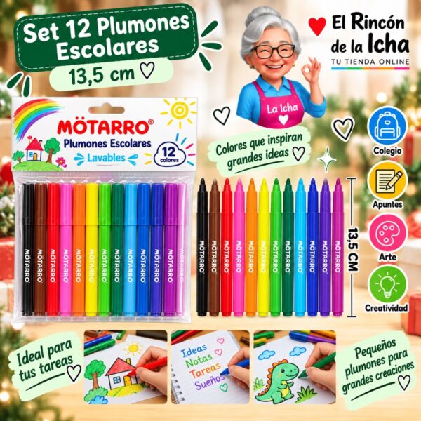 Set 12 Plumones Escolares Motarro 13,5 cm
