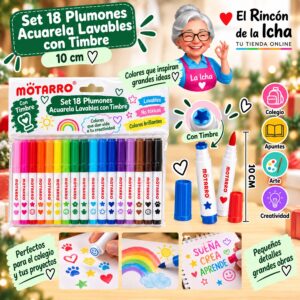 RI-0006396 Set 18 Plumones Acuarela Lavables con Timbre Motarro 10 cm