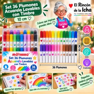 RI-0006397 Set 36 Plumones Acuarela Lavables con Timbre Motarro 10 cm