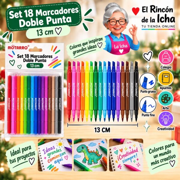 Set 12 Marcadores Doble Punta Motarro 13 cm