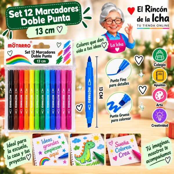 Set 18 Marcadores Doble Punta Motarro 13 cm