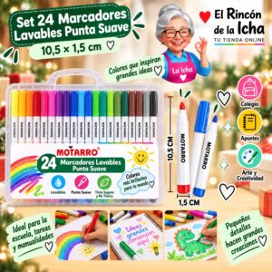 RI-0006408 Set 24 Marcadores Lavables Punta Suave Motarro 10,5 cm
