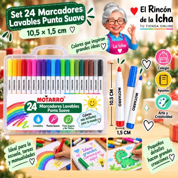 Set 24 Marcadores Lavables Punta Suave Motarro 10,5 cm