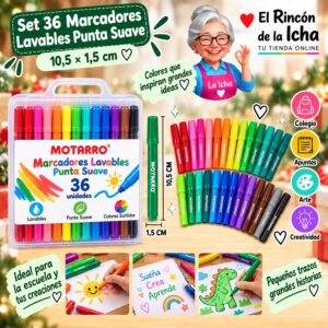 RI-0006409 Set 36 Marcadores Lavables Punta Suave Motarro 10,5 cm