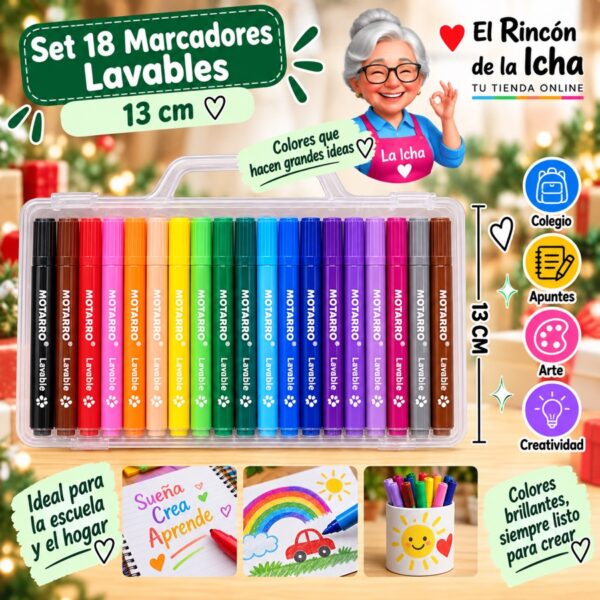 Set 18 Marcadores Lavables Motarro 13 cm