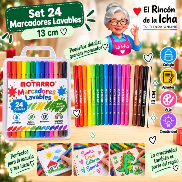Set 24 Marcadores Lavables Motarro 13 cm