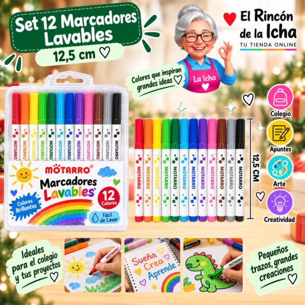 Set 12 Marcadores Lavables Motarro 12,5 cm