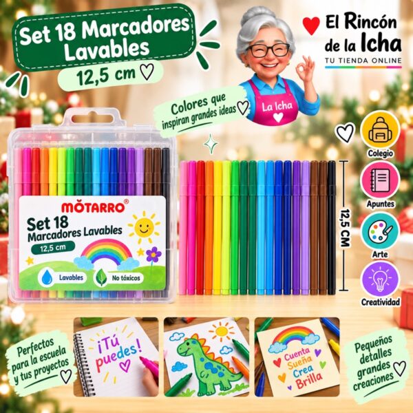 Set 18 Marcadores Lavables Motarro 12,5 cm